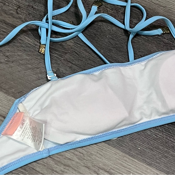 Lazy Oaf Daisy Boob Baby Blue Bikini Top Double Straps Bandeau Size Small - Picture 9 of 14